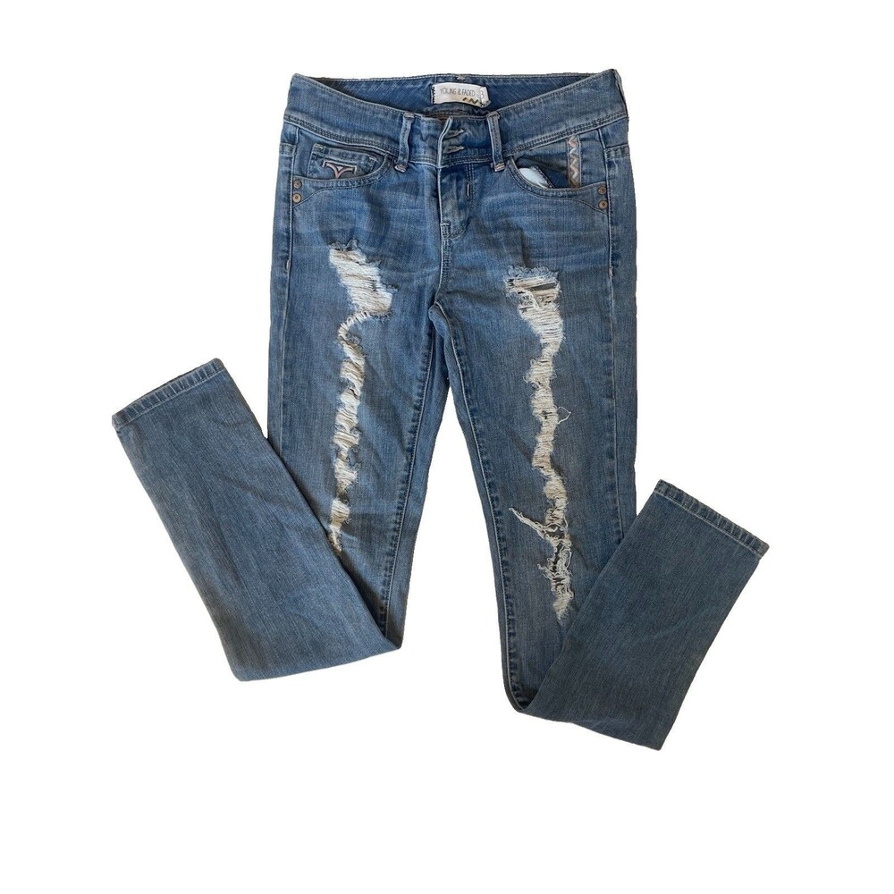 Young & Faded Jeans Juniors size 3 The Hipster Skinny Distressed Stretch (27x32)